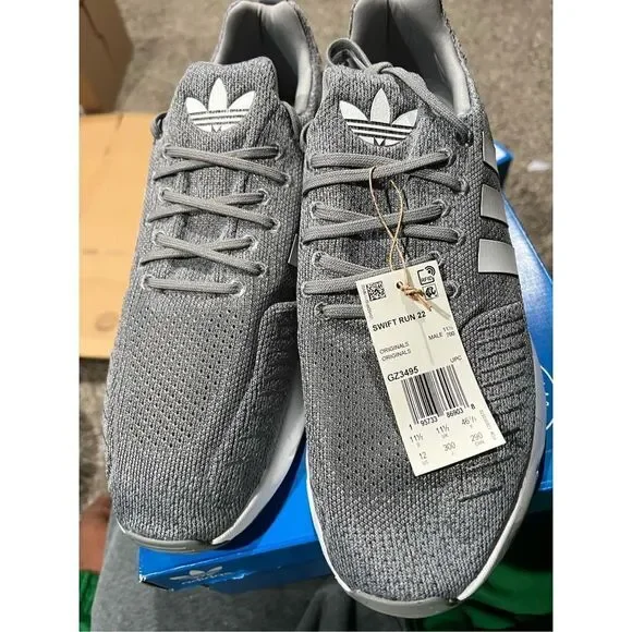 ADIDAS SWIFT RUN 22 LO SLIP-ON SNEAKER TRAINER MEN SHOES GREY/WHITE SIZE 12 NEW